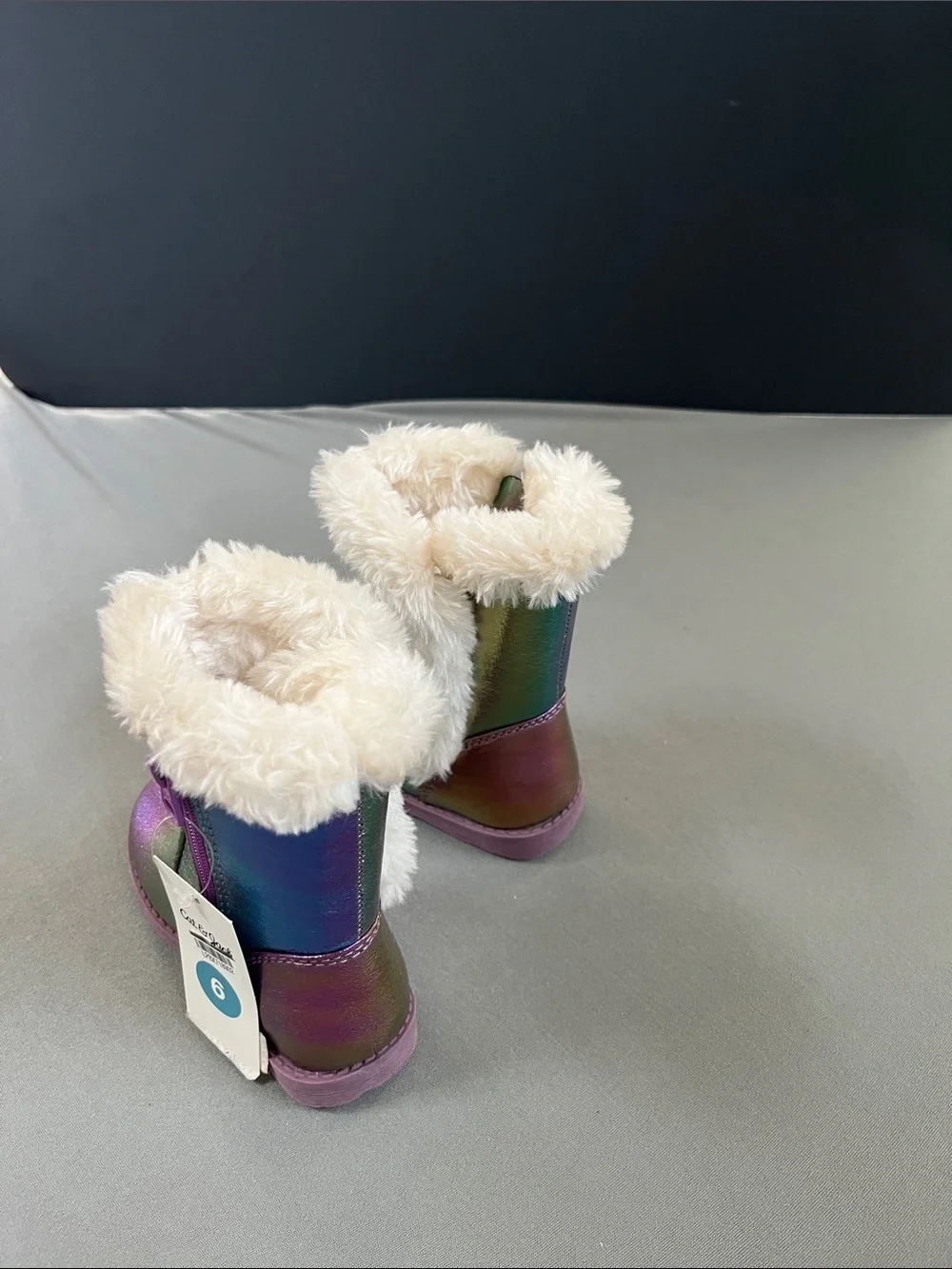 Girls Iridescent Purple Faux-Fur Lined Rain & Snow Boots
